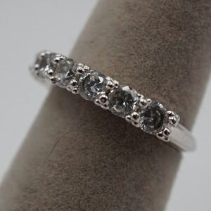 NV Silver Tone Round Cut Clear CZ Half Eternity Band Ring Size 6